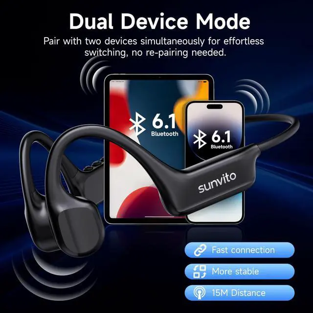 Alt view image 7 of 7 - Bone Conduction Headphones Bluetooth 6.1 Open Ear IPX7 Waterproof | IPX7 Waterproof Design With 10H Playtime, Built-In Mic, Lightweight Fit For Running, Workouts, Gym And Outdoor Activities