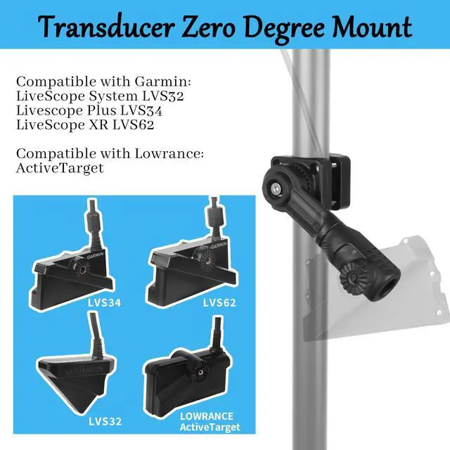 Alt view image 6 of 7 - Aluminum 0 Degree Mount Compatible with LVS34/LVS32/LVS62/Active Target, MultiMode Transducer Mount for Pole & Trolling Motor Shaft