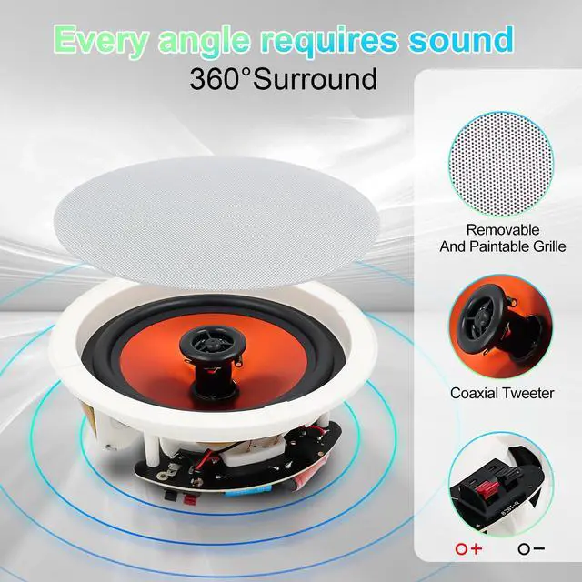 Alt view image 2 of 7 - 8-Inch in-Ceiling Speakers, 800W Max Power Passive Flush-Mount Ceiling Speakers for Home Theater, Living Room, Office, Kitchen, Basement, Covered Patio (2 Pairs)