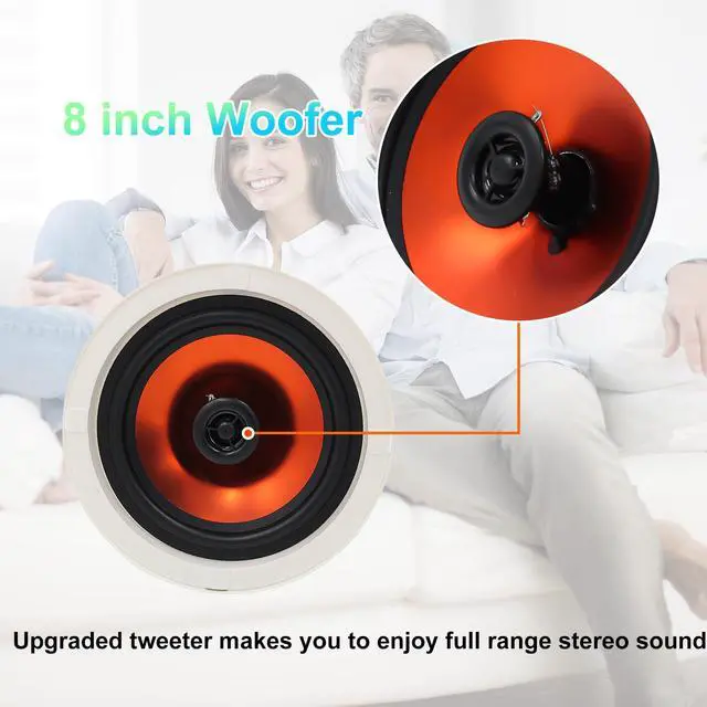 Alt view image 5 of 7 - 8-Inch in-Ceiling Speakers, 800W Max Power Passive Flush-Mount Ceiling Speakers for Home Theater, Living Room, Office, Kitchen, Basement, Covered Patio (2 Pairs)