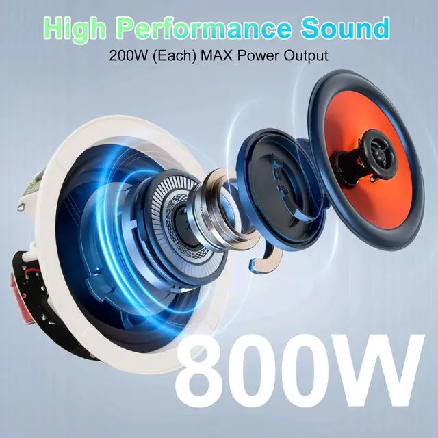 Alt view image 3 of 7 - 8-Inch in-Ceiling Speakers, 800W Max Power Passive Flush-Mount Ceiling Speakers for Home Theater, Living Room, Office, Kitchen, Basement, Covered Patio (2 Pairs)