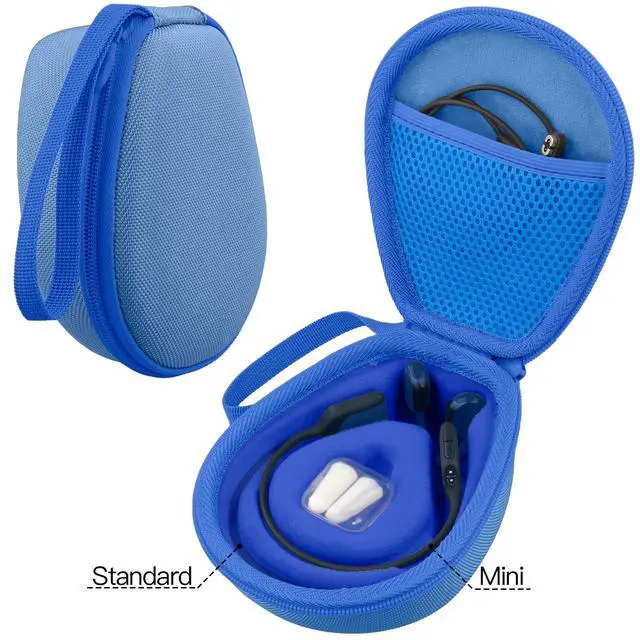Alt view image 4 of 7 - Hard Case for SHOKZ OpenRun Pro 2/1/Mini,OpenMove,OpenSwim, Blue | Compatible with All Dual-Size SHOKZ Open-Ear Bone Conduction Sport Headphones, Standard And Mini Fit, Custom-Molded Insert