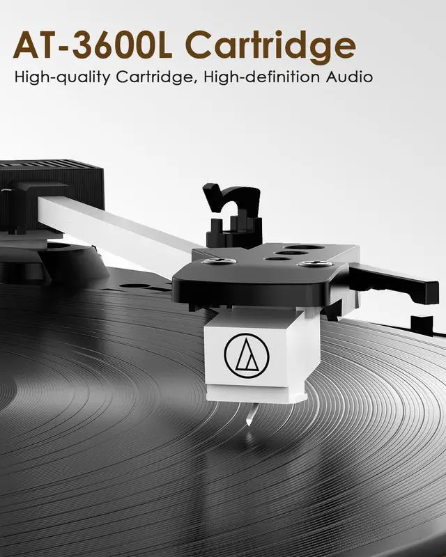 Alt view image 2 of 7 - Vinyl Record Player with External Speakers AT-3600L Cartridge | Belt Drive Turntable, Wireless Bluetooth Playback, Dual Stereo Speakers, 3 Speed, RCA Out, Vintage Vinyl Player