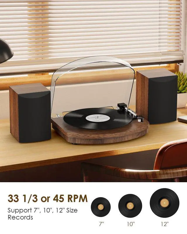 Alt view image 5 of 7 - Vinyl Record Player with External Speakers AT-3600L Cartridge | Belt Drive Turntable, Wireless Bluetooth Playback, Dual Stereo Speakers, 3 Speed, RCA Out, Vintage Vinyl Player
