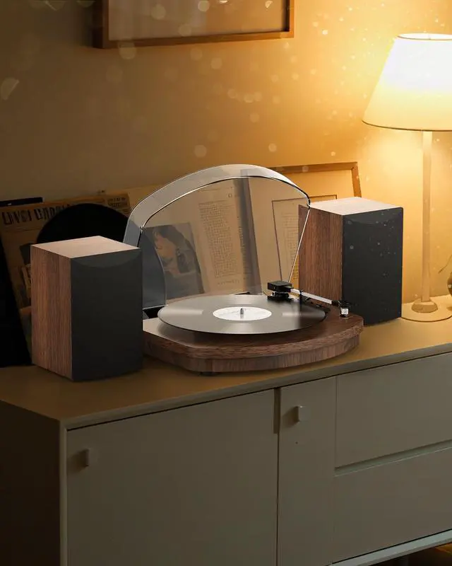 Alt view image 7 of 7 - Vinyl Record Player with External Speakers AT-3600L Cartridge | Belt Drive Turntable, Wireless Bluetooth Playback, Dual Stereo Speakers, 3 Speed, RCA Out, Vintage Vinyl Player