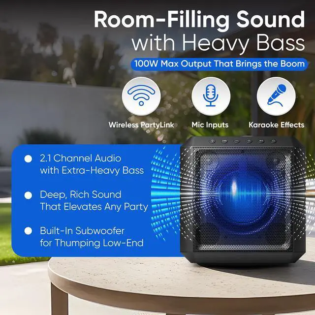 Alt view image 2 of 7 - X4207 Bluetooth Party Speaker,100W Wireless Cube Speaker with Powerful Sound and Deep Bass, Supports USB/AUX/TWS, Mic Input and Vibrant Party Lights for an Immersive Experience