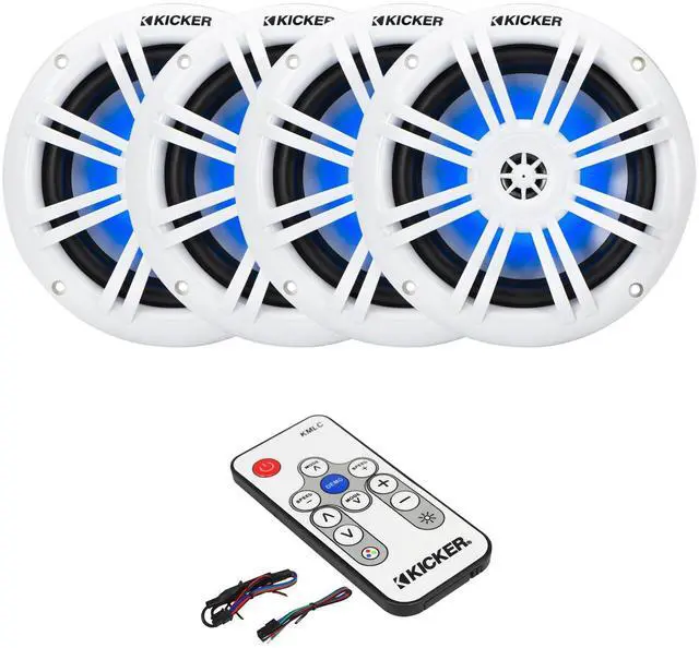 Main image of 51KM604WL KM 6.5" 150 Watts Max Power 4 ohms RGB LED Marine Coaxial Speakers (2 Pairs) Bundle Combo with Marine LED Controller