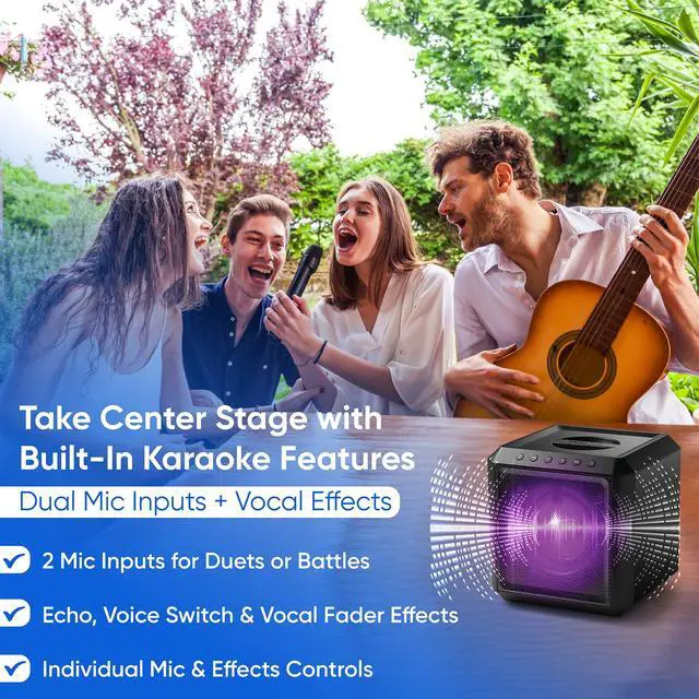 Alt view image 5 of 7 - X4207 Bluetooth Party Speaker,100W Wireless Cube Speaker with Powerful Sound and Deep Bass, Supports USB/AUX/TWS, Mic Input and Vibrant Party Lights for an Immersive Experience
