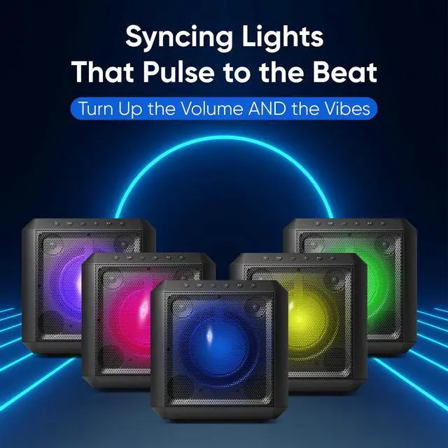 Alt view image 7 of 7 - X4207 Bluetooth Party Speaker,100W Wireless Cube Speaker with Powerful Sound and Deep Bass, Supports USB/AUX/TWS, Mic Input and Vibrant Party Lights for an Immersive Experience
