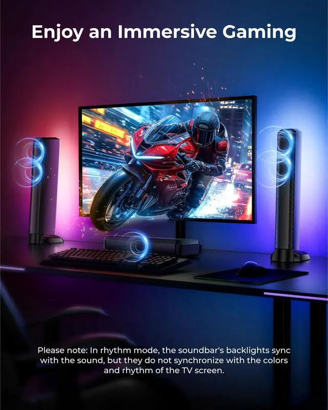 Alt view image 4 of 5 - 7.1ch Virtual Surround Sound Bar, Sound Bar for Smart TV with 2 Surround Speakers, Surround Sound System for TV with RGB, 6.5" Subwoofer, Peak Power 410W, App, HDMI/OPT/AUX/BT Apollo S70 Ultra
