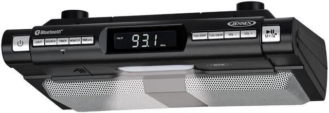 Main image of ® Under Cabinet Kitchen Bluetooth Home Music System - Clock FM Radio - Includes Mounting Hardware - Black Edition