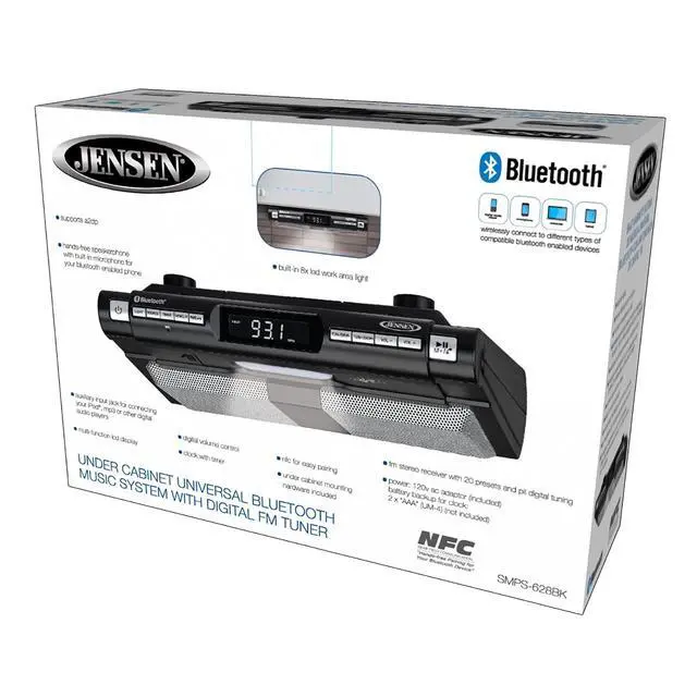 Alt view image 5 of 5 - ® Under Cabinet Kitchen Bluetooth Home Music System - Clock FM Radio - Includes Mounting Hardware - Black Edition
