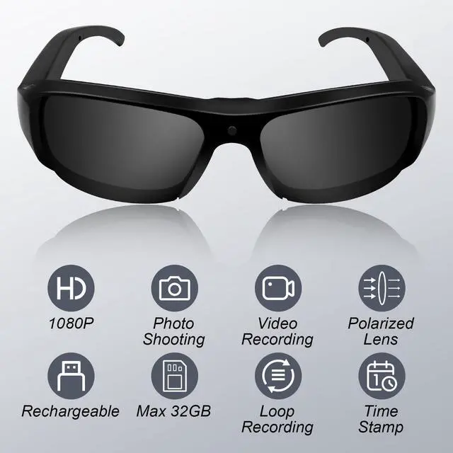 Alt view image 2 of 7 - Camera Sunglasses Sports Action Camera Glasses 1080P Video Smart Glasses Cam UV Protection Polarized Lens Support Photos/Videos Recording mit 16GB Micro SD Card & Card Reader for Outdoor Activities