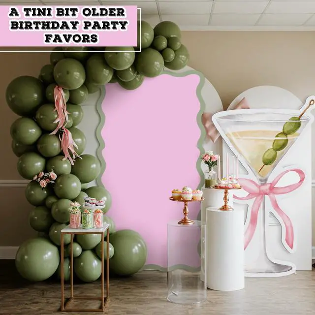 Alt view image 2 of 7 - 6ft A Tini Bit Older Birthday Decorations Pink Martini Party Backdrop Birthday Party Background Decor for Women Bar Wedding Bachelorette Bridal Shower Supplies