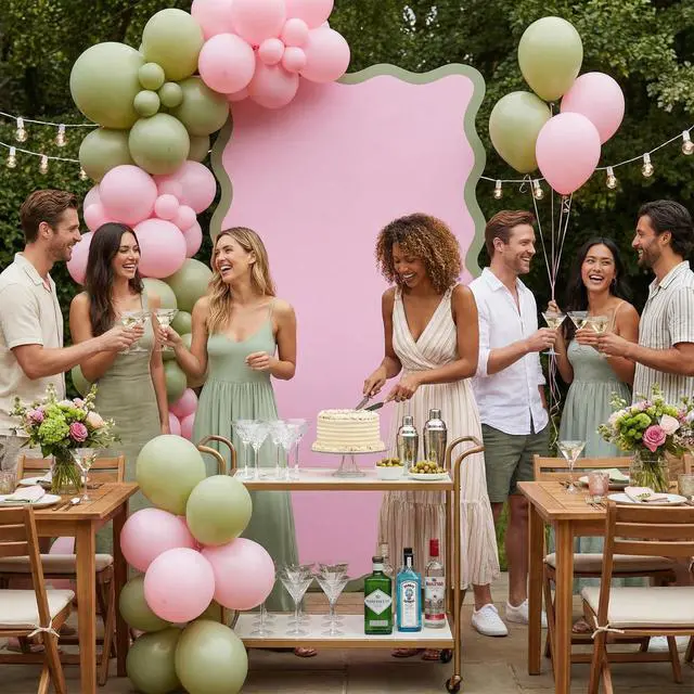 Alt view image 3 of 7 - 6ft A Tini Bit Older Birthday Decorations Pink Martini Party Backdrop Birthday Party Background Decor for Women Bar Wedding Bachelorette Bridal Shower Supplies