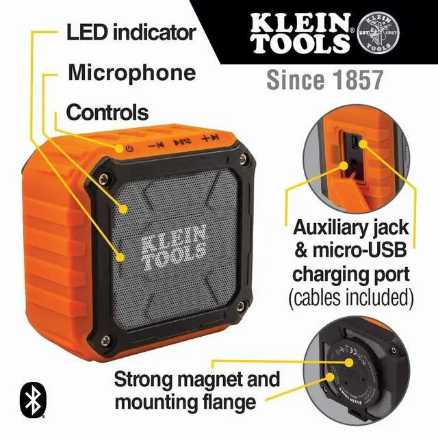 Alt view image 2 of 7 - AEPJS1 Bluetooth Speaker, Wireless Portable Jobsite Speaker Plays Audio and Answers Calls Hands Free, IPX5, Worksite Ready