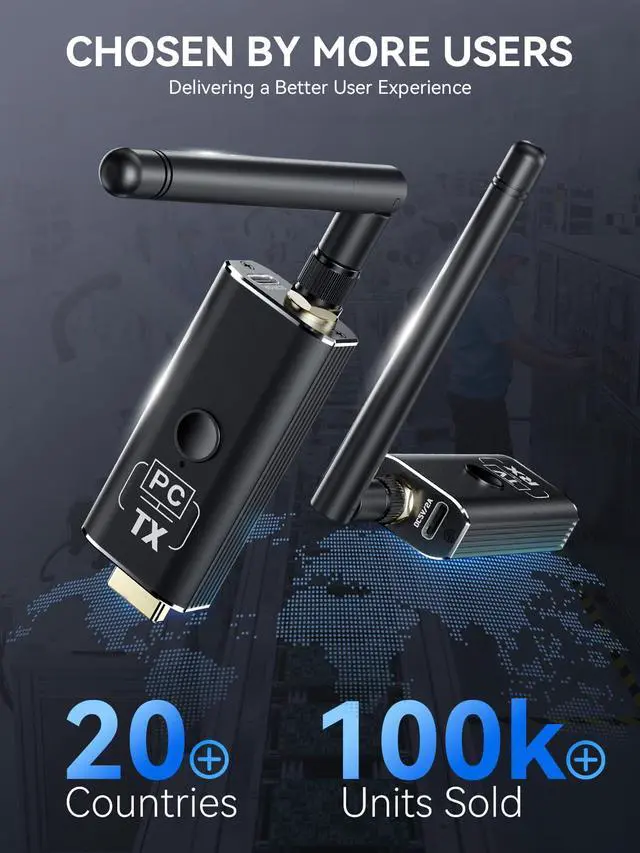 Alt view image 2 of 7 - Wireless HDMI Transmitter and Receiver Kit, 1 Transmitter + 4 Receivers 4K Input to 1080P HD Output for Video and Audio, 492FT Long-Lasting Portable Plug & Play for PC/Projector/TV Box/Laptop