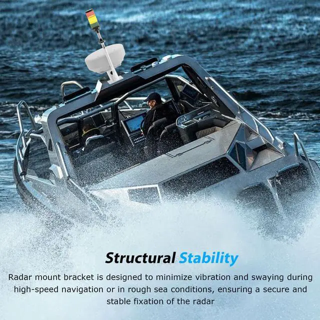 Alt view image 4 of 6 - 6" Forward-Leaning Radar Mount Fit for APT-F-150-01 | With Aluminum Central Light Bar, Compatible with Garmin Raymarine Simrad Radomes, Aluminum