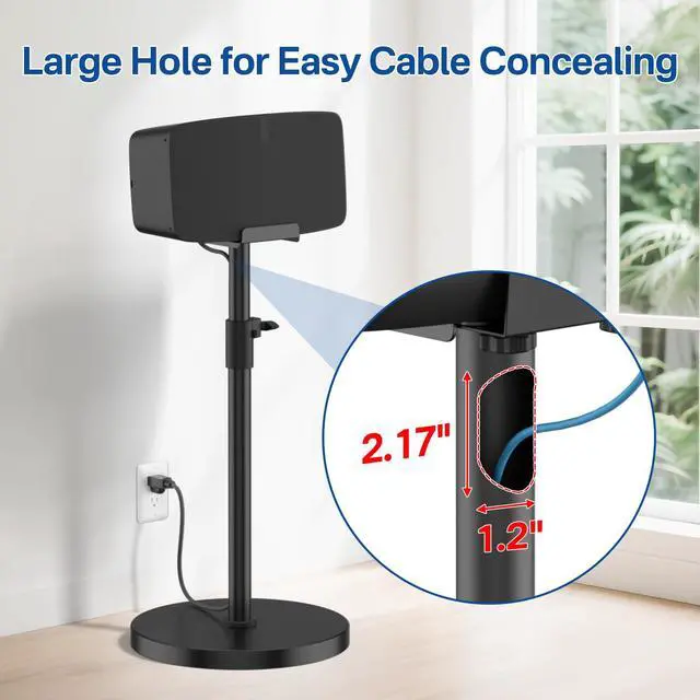 Alt view image 5 of 6 - Height Adjustable Floor Speaker Stand for Sonos Five & Play:5, Vertical or Horizontal Placement, Metal Sonos 5 Speaker Stand with Cable Management (Black, 1 Pack)