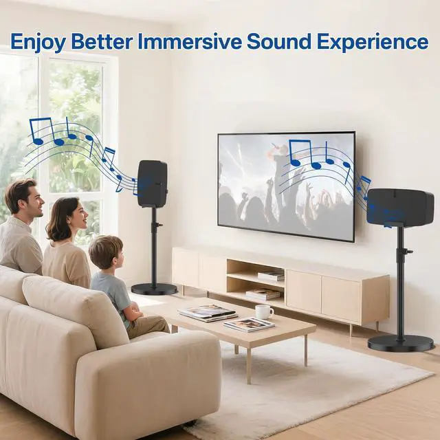 Alt view image 6 of 6 - Height Adjustable Floor Speaker Stand for Sonos Five & Play:5, Vertical or Horizontal Placement, Metal Sonos 5 Speaker Stand with Cable Management (Black, 1 Pack)