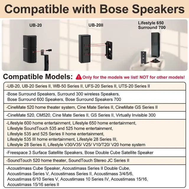Alt view image 3 of 7 - Height Adjustable UFS-20 Stand for Bose Speaker Stands, with Slideconnect Bracket, for Surround 700, OmniJewel Lifestyle 650, CineMate GS Series II, for Bose 700 Speaker Stands