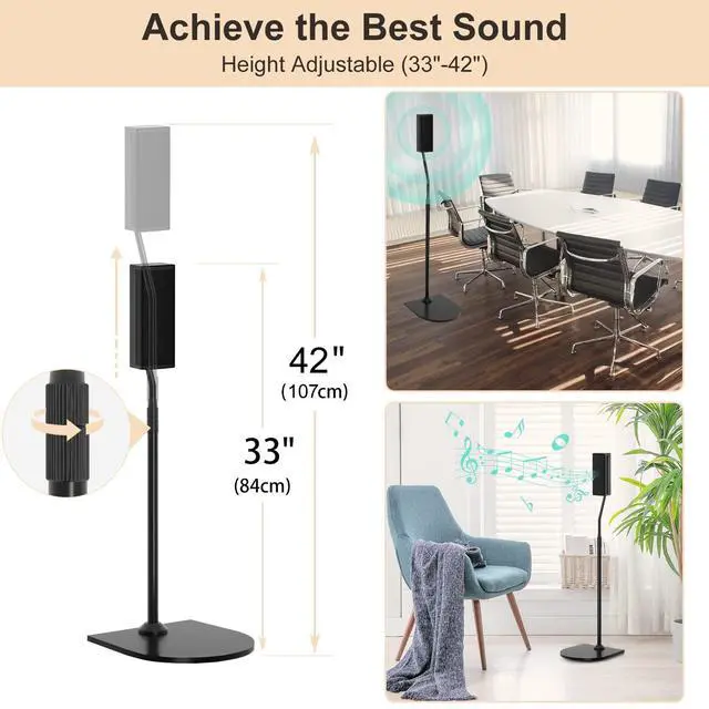 Alt view image 5 of 7 - Height Adjustable UFS-20 Stand for Bose Speaker Stands, with Slideconnect Bracket, for Surround 700, OmniJewel Lifestyle 650, CineMate GS Series II, for Bose 700 Speaker Stands