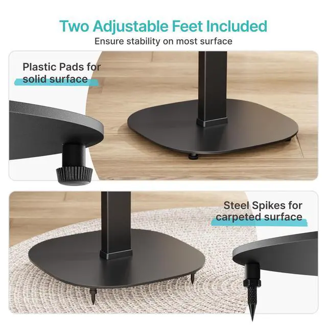 Alt view image 4 of 7 - Height-Adjustable Speaker Stand Pair from 28.6" to 46.1",22lbs Capacity | Bookshelf Speaker Stands for Surround Sound, Two Feet Avaliable, Easy Installation, Black