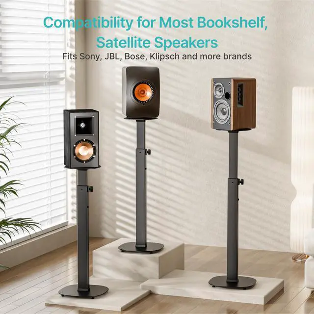 Alt view image 5 of 7 - Height-Adjustable Speaker Stand Pair from 28.6" to 46.1",22lbs Capacity | Bookshelf Speaker Stands for Surround Sound, Two Feet Avaliable, Easy Installation, Black