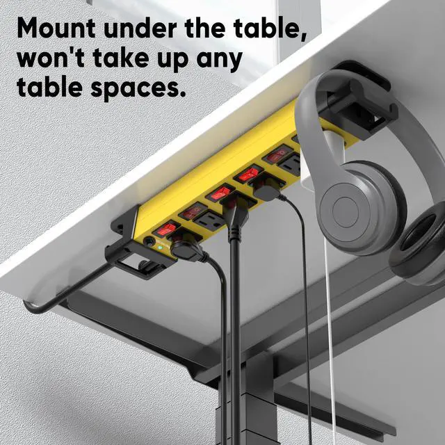 Alt view image 6 of 7 - 6 Outlet Power Strip with 6 Individual Switches & Cord Manager 1200J 6FT | Wall Mount Heavy Duty Power Strip Home Office Garage Industrial Workshop