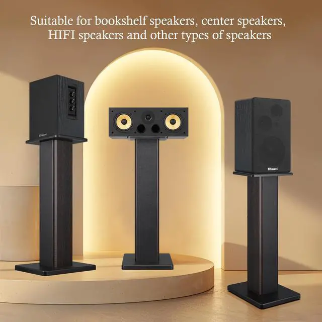 Alt view image 3 of 7 - 22.64" Universal Floor Speaker Stands Pair, 150 lb Capacity, Black | Non-Slip Pads and Cable Ties, Easy Assembly for Bookshelf, Satellite and Studio Monitor Speakers