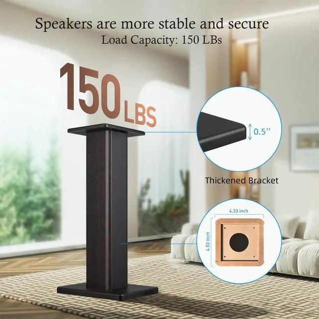 Alt view image 5 of 7 - 22.64" Universal Floor Speaker Stands Pair, 150 lb Capacity, Black | Non-Slip Pads and Cable Ties, Easy Assembly for Bookshelf, Satellite and Studio Monitor Speakers