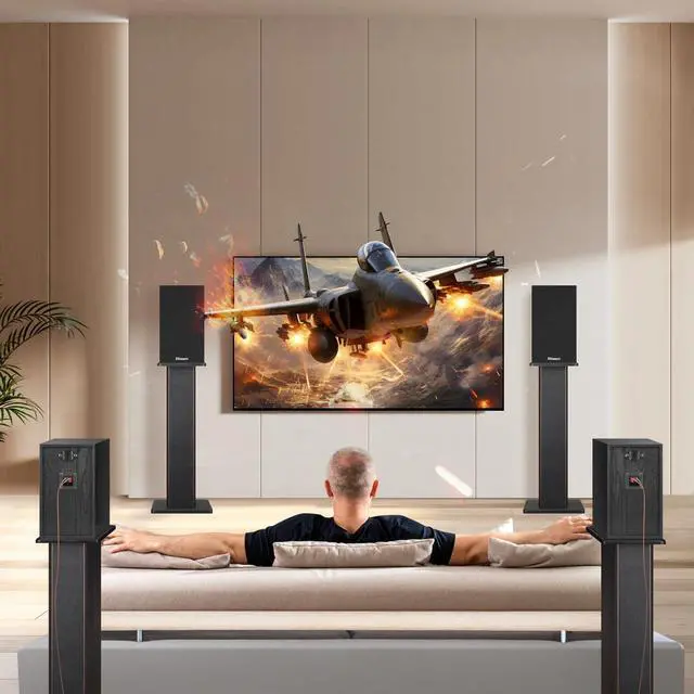Alt view image 6 of 7 - 22.64" Universal Floor Speaker Stands Pair, 150 lb Capacity, Black | Non-Slip Pads and Cable Ties, Easy Assembly for Bookshelf, Satellite and Studio Monitor Speakers