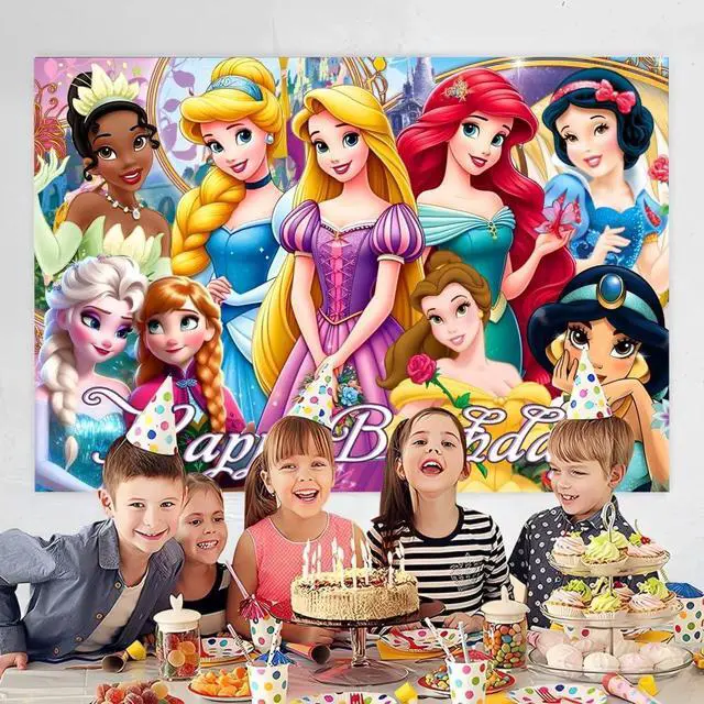 Alt view image 2 of 4 - Princess Wall Decor Backdrop for Princess Themed Birthday Decorations, Green Polyester Banner for Birthday Party Supplies (5x3ft)