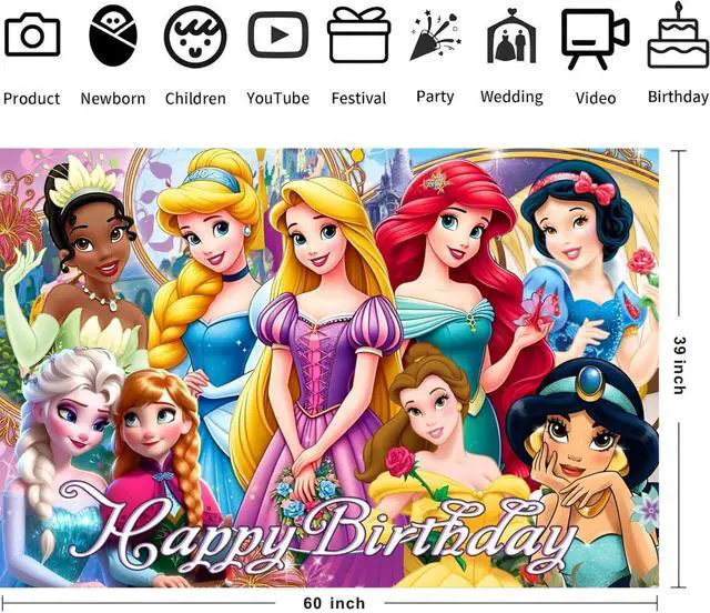 Alt view image 3 of 4 - Princess Wall Decor Backdrop for Princess Themed Birthday Decorations, Green Polyester Banner for Birthday Party Supplies (5x3ft)