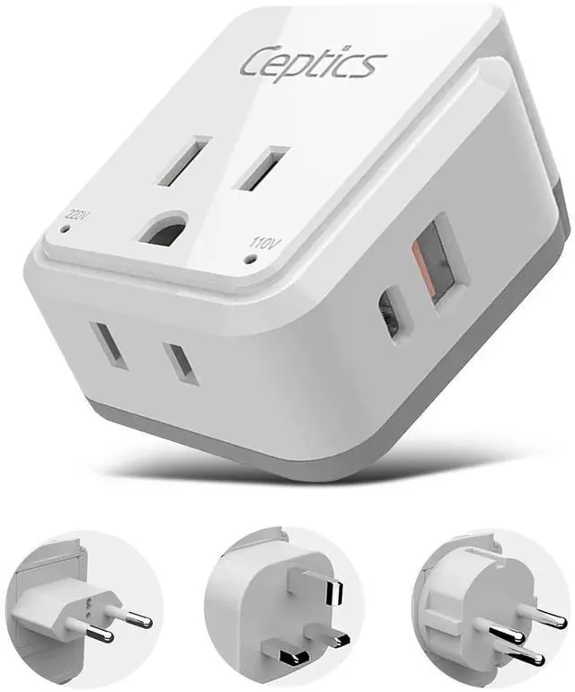 Main image of Israel, Jordan Power Plug Adapter Travel, 20W PD & QC, Safe Dual USB & USB-C 3.1A -2 USA Socket - Use in Jerusalem, Palestine, UAE - Includes Type H, Type C, Type G Swadapt Attachments