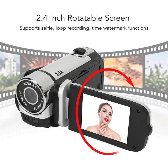 Alt view image 5 of 7 - Vintage Video Camera Camcorder, 16Mp Cam Corder, 1080P Digital Camera, 2.4 Inch Rotatable Screen Camcorder, 16X Zoom HD Video Recorder with Fill Light for Teens Beginner Adult