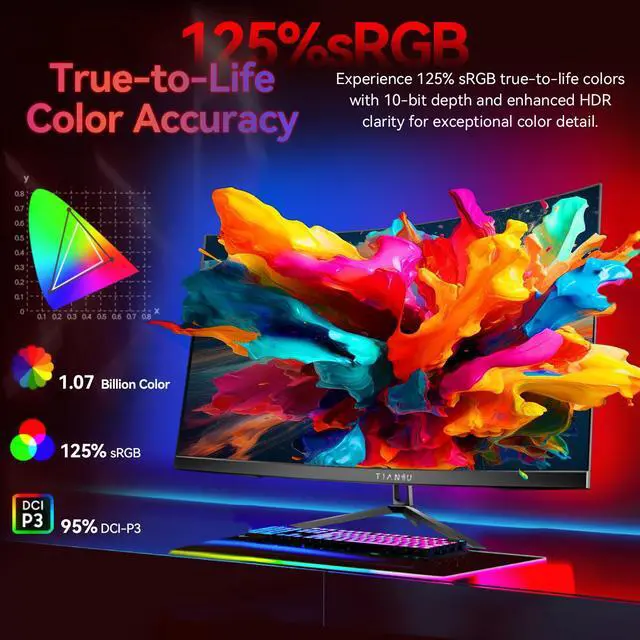 Alt view image 6 of 7 - 32" 4K 160Hz Curved Gaming Monitor,1ms FreeSync,95% DCI-P3,HDMI2.1,VESA | UHD 125% sRGB 1500R Curvature Factory Calibration Dual Stereo Speakers DP 1.4 VESA Zero stutter for gaming and office