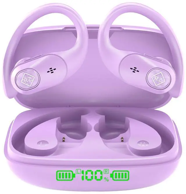 Main image of Wireless Earbuds with Ear Hooks 96H Playtime for iPhone Android | LED Display Deep Bass Stereo Sound Built in Mic Sweat Resistant Design Low Latency Mode for Sports Gaming