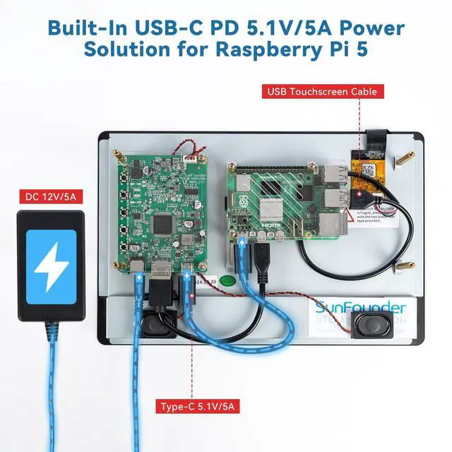 Alt view image 2 of 7 - Latest 10 Inch DIY Touch Screen All-in-One Solution for Raspberry Pi 5, IPS HD 1280x800 LCD, Built-in 5.1V/5A Output, HDMI, 10-Point, No Driver, Speakers, for RPi 5/4/3/Zero 2W