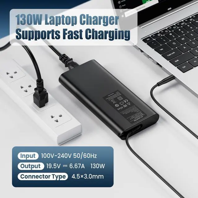 Alt view image 3 of 6 - 130W Laptop Charger for Dell XPS 15, 4.5mm Small Tip Power Adapter 19.5V 6.67A Replacement for Precision 5520 5530 OptiPlex 3050 7050 7060 Micro