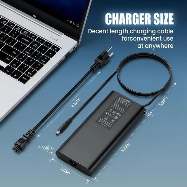 Alt view image 6 of 6 - 130W Laptop Charger for Dell XPS 15, 4.5mm Small Tip Power Adapter 19.5V 6.67A Replacement for Precision 5520 5530 OptiPlex 3050 7050 7060 Micro
