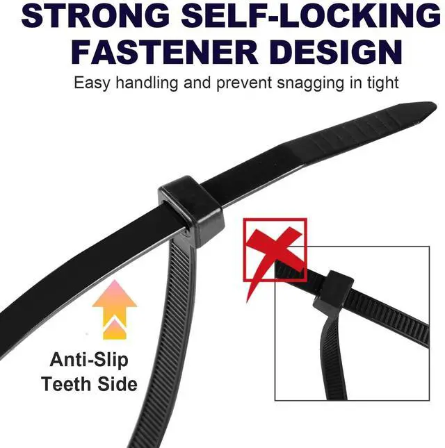 Alt view image 4 of 7 - Zip Ties, 1200pcs Black Cable Zip Ties 16 Inch, Heavy Duty Plastic Wire Ties with 50lb Tensile Strength, Self-Locking Black Nylon Tie Wraps for Indoor and Outdoor