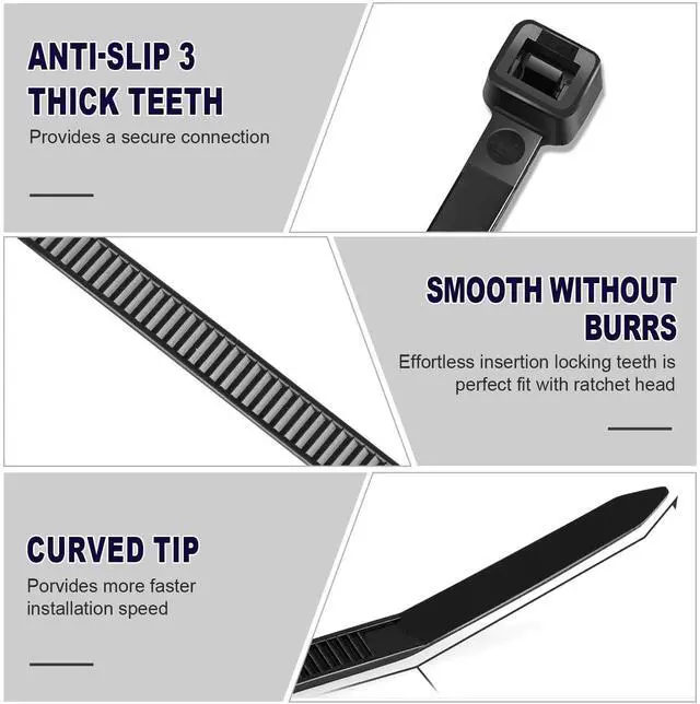 Alt view image 5 of 7 - Zip Ties, 1200pcs Black Cable Zip Ties 16 Inch, Heavy Duty Plastic Wire Ties with 50lb Tensile Strength, Self-Locking Black Nylon Tie Wraps for Indoor and Outdoor