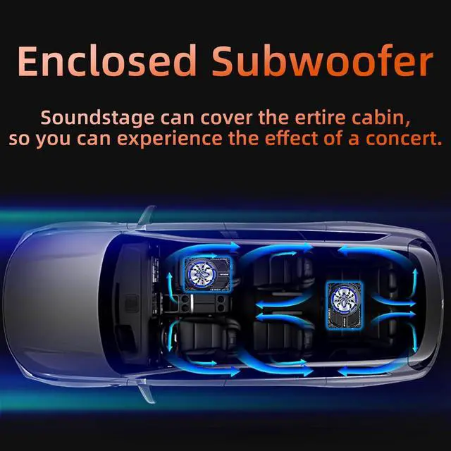 Alt view image 7 of 7 - Upgraded 10 Inch 1600W Under Seat Subwoofer with Amp, Powered Slim Sub, Blue LED Ambient Light, (LPF/Gain/Bass Boost) Independent Bass Knob, Car Audio Subwoofer Package for Truck SUV Jeep MPV