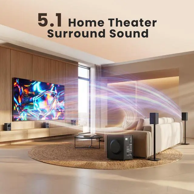Alt view image 2 of 7 - Surround Sound Systems Home Theater System, 6.5" Subwoofer | 800 Watts Peak Power 5.1 Wired Stereo Speakers Strong Bass with ARC Optical Coaxial AUX Bluetooth Karaoke Input