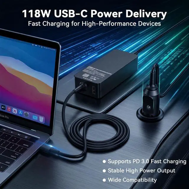 Alt view image 3 of 7 - 100W Laptop Car Charger USB-C for Dell/Lenovo/LG/HP/Samsung/MacBook Pro/Air | For Latitude/XPS/Precision,ThinkPad/Yoga,Spectre/Elitebook,Chromebook,Galaxy,Car Charger USB C For Computer