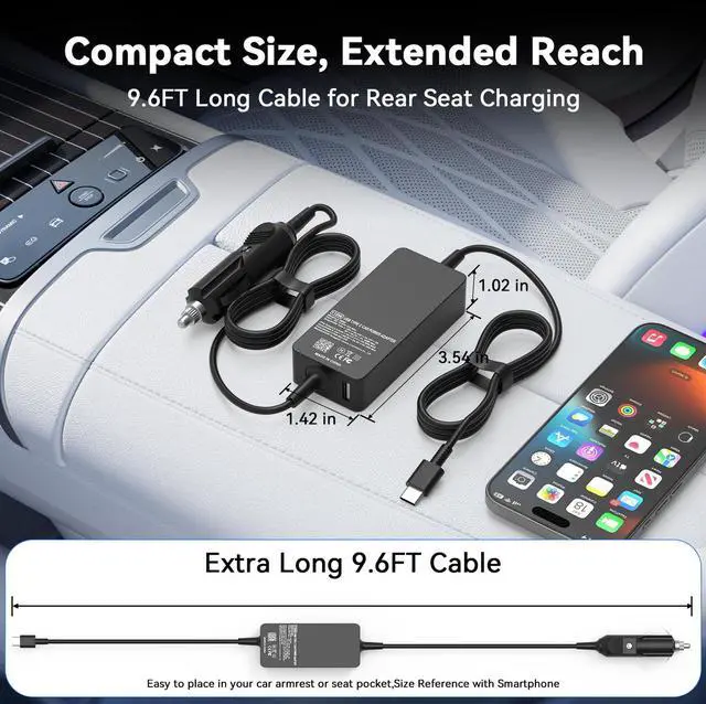 Alt view image 5 of 7 - 100W Laptop Car Charger USB-C for Dell/Lenovo/LG/HP/Samsung/MacBook Pro/Air | For Latitude/XPS/Precision,ThinkPad/Yoga,Spectre/Elitebook,Chromebook,Galaxy,Car Charger USB C For Computer