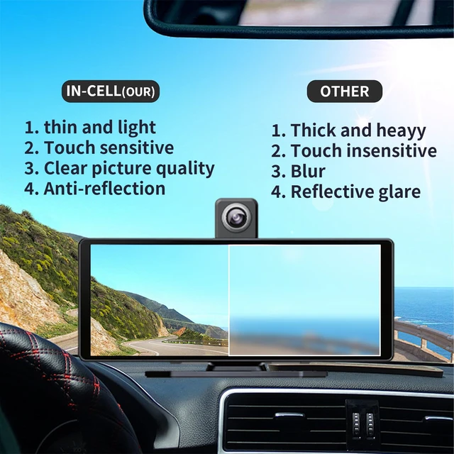 Alt view image 2 of 7 - 10 Inch Wireless Apple CarPlay & Android Auto Screen for Car 4K Dash Cam,Ultra-Light Touchscreen, IP68 1080P Backup Camera, GPS Navigation, Voice Control, Mirror Link