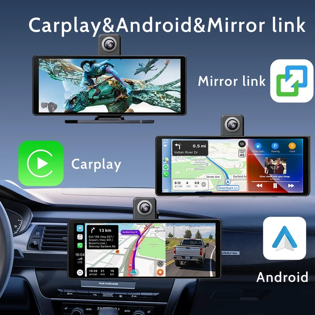 Alt view image 3 of 7 - 10 Inch Wireless Apple CarPlay & Android Auto Screen for Car 4K Dash Cam,Ultra-Light Touchscreen, IP68 1080P Backup Camera, GPS Navigation, Voice Control, Mirror Link