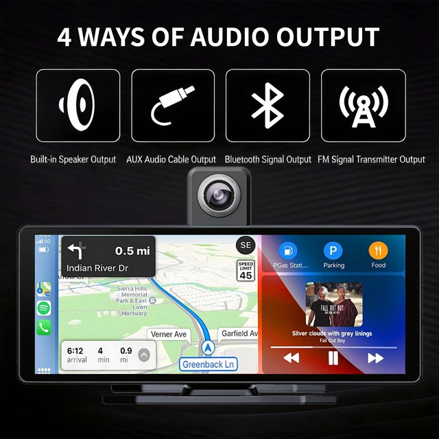 Alt view image 6 of 7 - 10 Inch Wireless Apple CarPlay & Android Auto Screen for Car 4K Dash Cam,Ultra-Light Touchscreen, IP68 1080P Backup Camera, GPS Navigation, Voice Control, Mirror Link